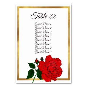 Elegant Red Rose Gold Frame Wedding Seating Card