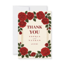 Elegant Red Rose & Gold Frame Wedding Thank You