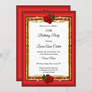 Elegant red Rose Gold photo Birthday Party Invitation
