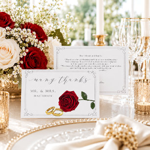 Elegant Red Rose Gold Rings Wedding Thank You Card