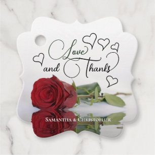 Elegant Red Rose & Hearts Love & Thanks Wedding Favour Tags