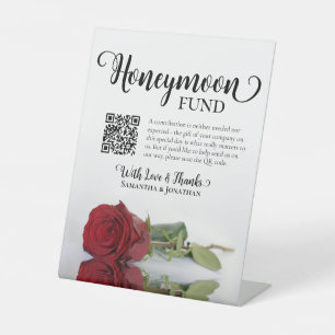 Elegant Red Rose Honeymoon Fund QR Code Pedestal Sign