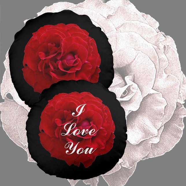 Elegant Red Rose I Love You Photographic Black Round Cushion (Creator Uploaded)
