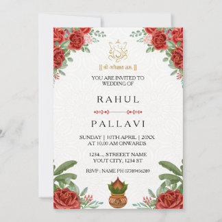 Elegant Red Rose Indian Wedding Invitation Card