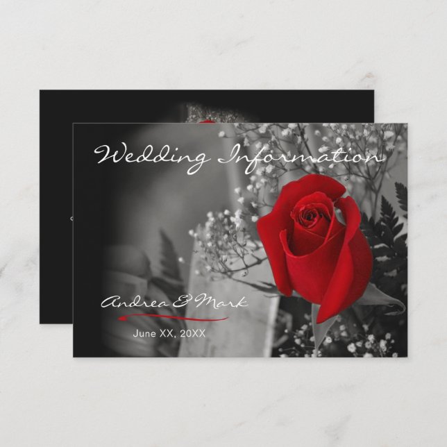 Elegant Red Rose Information Enclosure Card (Front/Back)