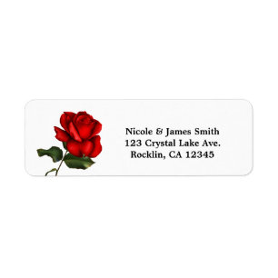 Elegant Red Rose Long Stem Floral Invitation Return Address Label