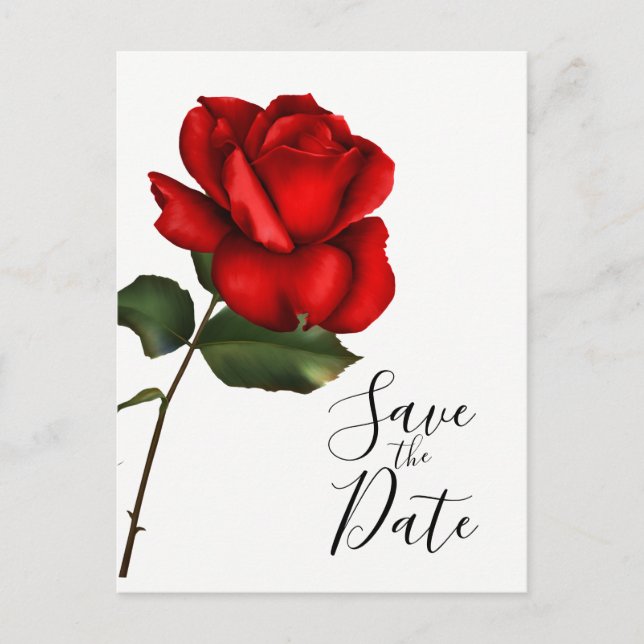 Elegant Red Rose Long Stem Wedding Save the Date Announcement Postcard (Front)