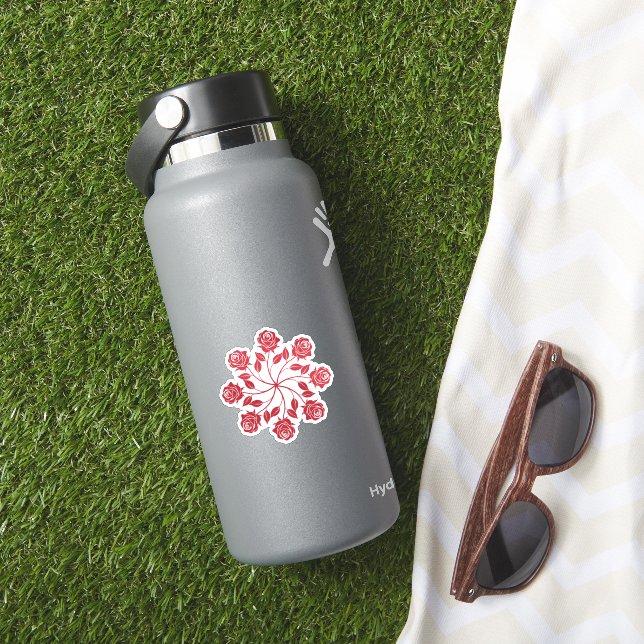 Elegant Red Rose Mandala Circular Floral Design (HydroFlask Insitu)
