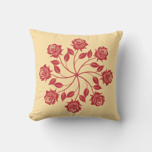 Elegant Red Rose Mandala Circular Floral Design Cushion