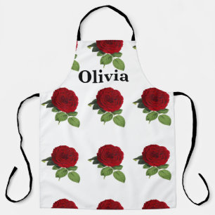 Elegant Red Rose Name Personalised Apron