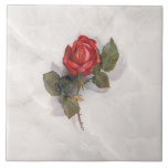 Elegant Red Rose on Grey Marble BG Ceramic Tile<br><div class="desc">Chic and elegant single vintage red rose on grey marble background.</div>