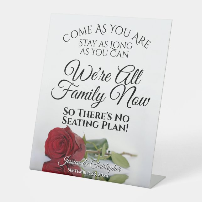 Elegant Red Rose Open Seating Wedding Pedestal Sign (Front)