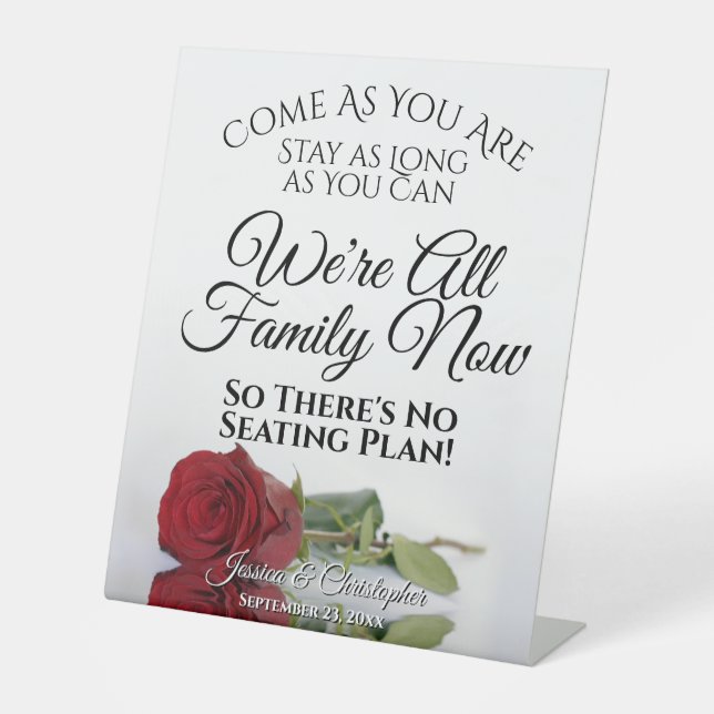 Elegant Red Rose Open Seating Wedding Pedestal Sign (Front)