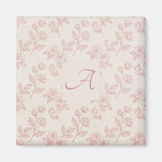 Elegant Red Rose Paper Chintz Monogram  Magnet