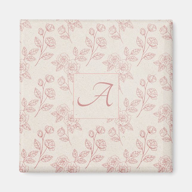 Elegant Red Rose Paper Chintz Monogram  Magnet (Front)
