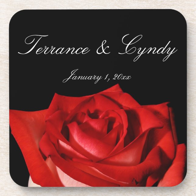 Elegant Red Rose Personal Set of Cork Coasters (Front)