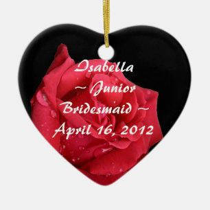 Elegant Red Rose Personalised Junior Bridesmaid Ceramic Ornament