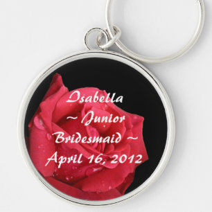 Elegant Red Rose Personalised Junior Bridesmaid Key Ring