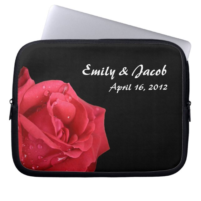 Elegant Red Rose Personalised Laptop Bag (Front)