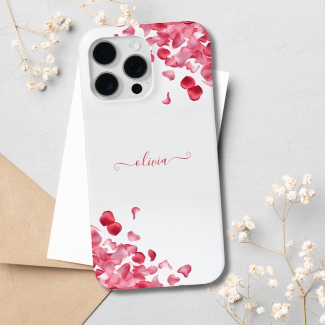 Elegant Red Rose Petals Floral Custom Name Chic Case-Mate iPhone Case (Creator Uploaded)