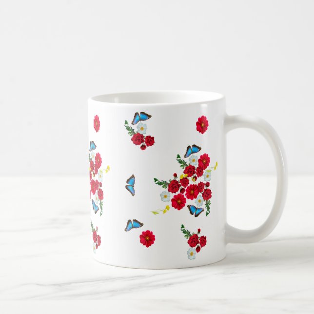 "Elegant Red Rose Print Mug" Coffee Mug (Right)