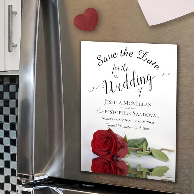 Elegant Red Rose Reflections Wedding Save the Date Magnetic Invitation (Creator Uploaded)