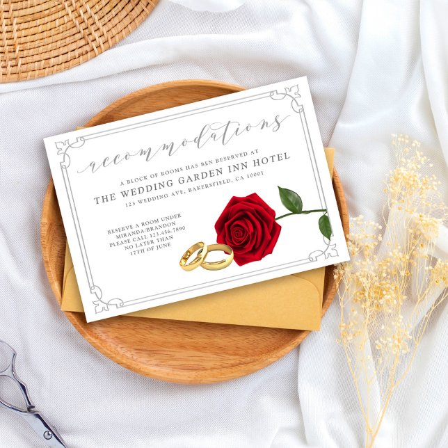 Elegant Red Rose Rings Wedding Accommodations Card (Creator Uploaded)