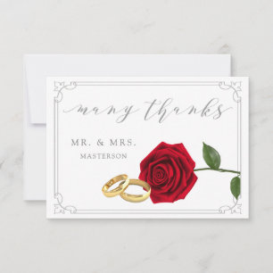 Elegant Red Rose Rings Wedding Thank You Card