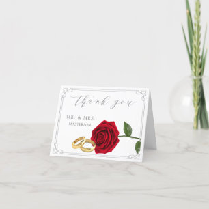Elegant Red Rose Rings Wedding Thank You Card