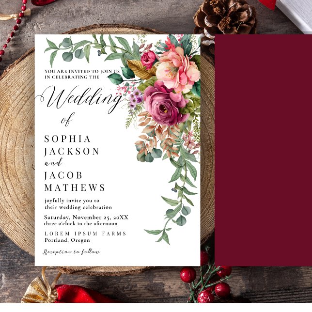 Elegant Red rose romantic Floral winter wedding Invitation (Creator Uploaded)