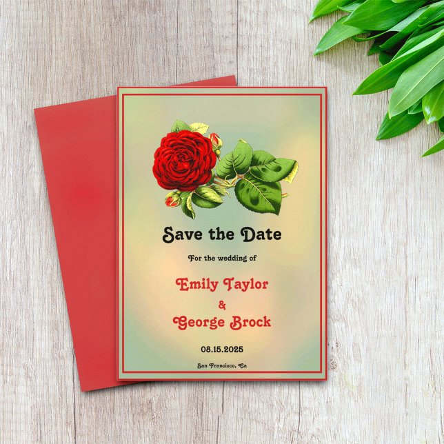 Elegant red rose romantic framed floral Wedding Save The Date (Creator Uploaded)