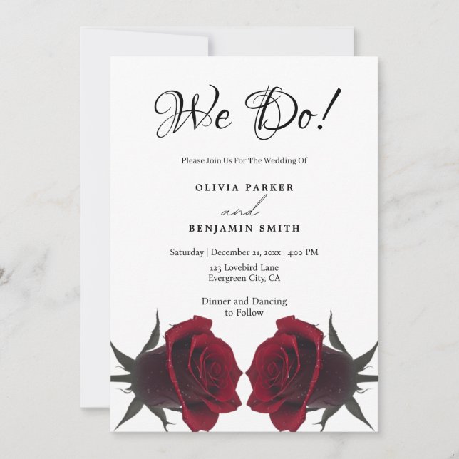 Elegant Red Rose Romantic Wedding Invitation (Front)
