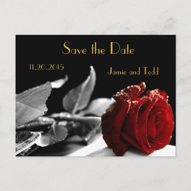 Elegant Red Rose Save the Date Announcement Postcard (Front)