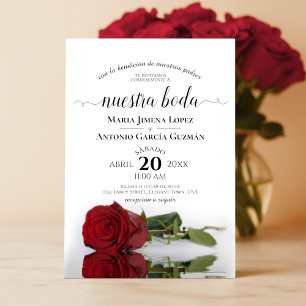 Elegant Red Rose Spanish Nuestra Boda Wedding Invitation