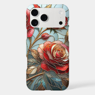 Elegant Red Rose Stained Glass Floral Gold Accent