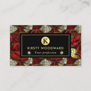 Elegant Red Rose Stained Glass Pattern Business Card