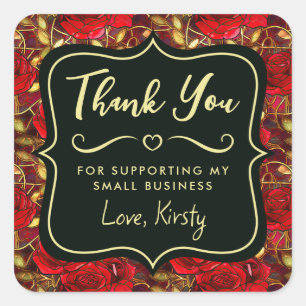 Elegant Red Rose Stained Glass Small Business Square Sticker