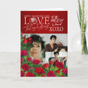 Elegant Red Rose Valentine’s Day Calligraphy Photo Card