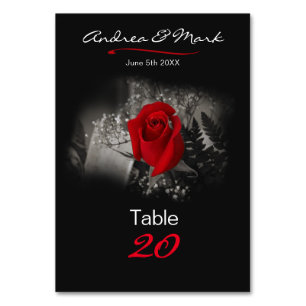 Elegant Red Rose Vignette Black Classic Table Numb Number