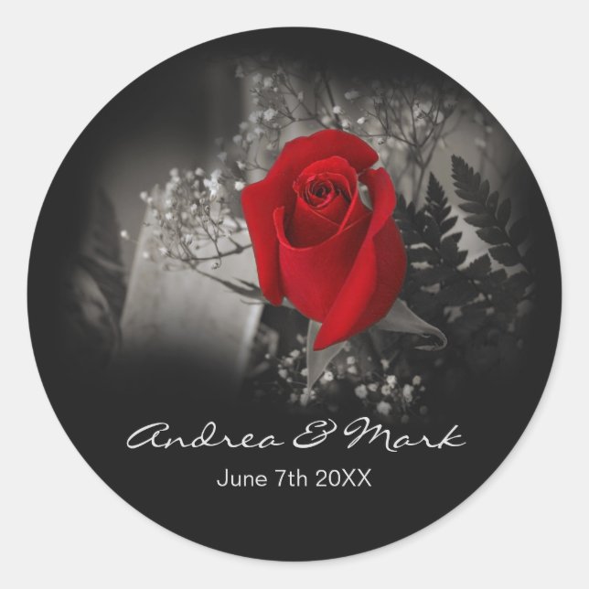 Elegant Red Rose Vignette Classic Round Sticker (Front)