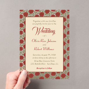 Elegant Red Rose Wedding Acrylic Invitations