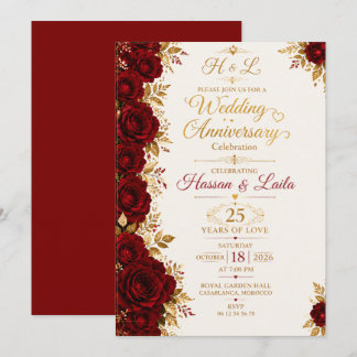 Elegant Red Rose Wedding Anniversary Invitation