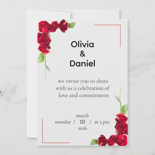 Elegant Red Rose Wedding Invitation (Front)
