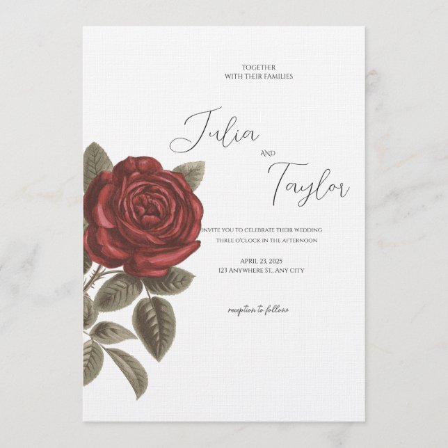 Elegant Red Rose Wedding Invitation (Front)
