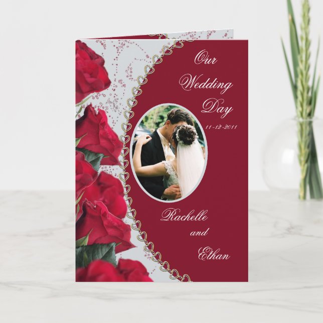 Elegant Red Rose Wedding Invitation Photo Card (Front)