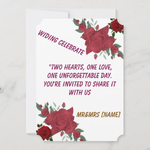 Elegant Red Rose Wedding Invitation Two Hearts O