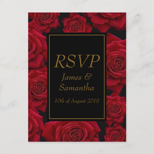Elegant Red Rose - Wedding RSVP Invitation Postcard (Front)