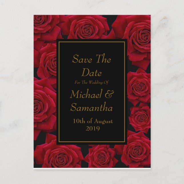 Elegant Red Rose - Wedding Save The Date Announcement Postcard (Front)