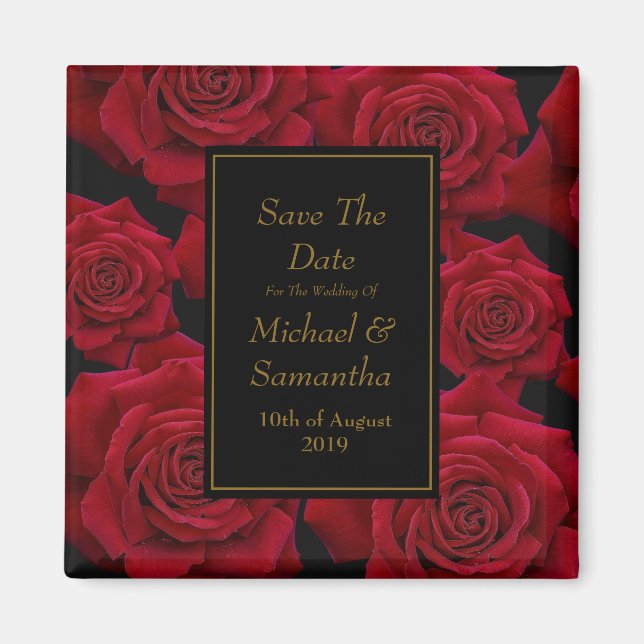 Elegant Red Rose - Wedding Save The Date Magnet (Front)
