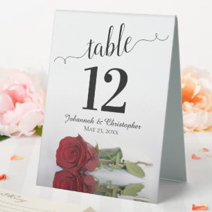 Elegant Red Rose Wedding Table Number